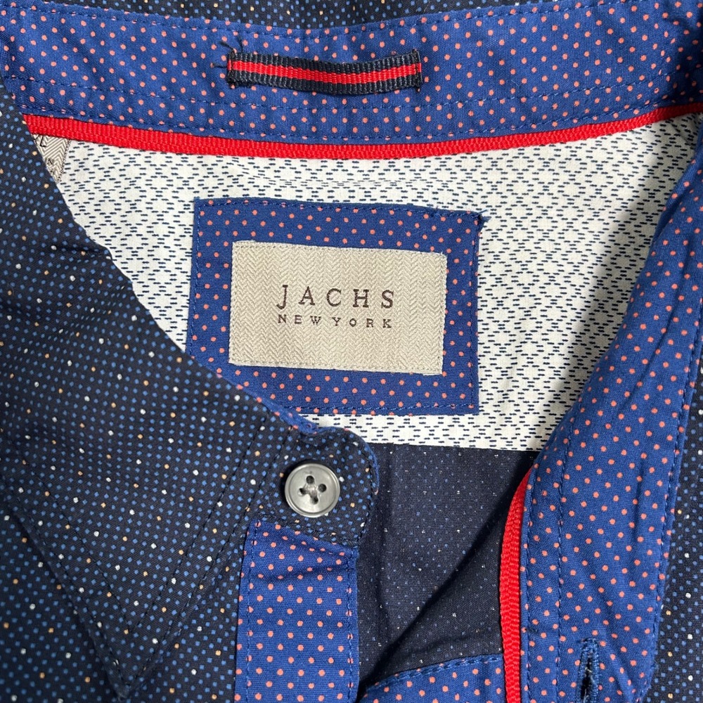 JACHS New York Men's XL Navy Blue Dotted Short Sleeve Button Up Shirt - Picture 3 of 7